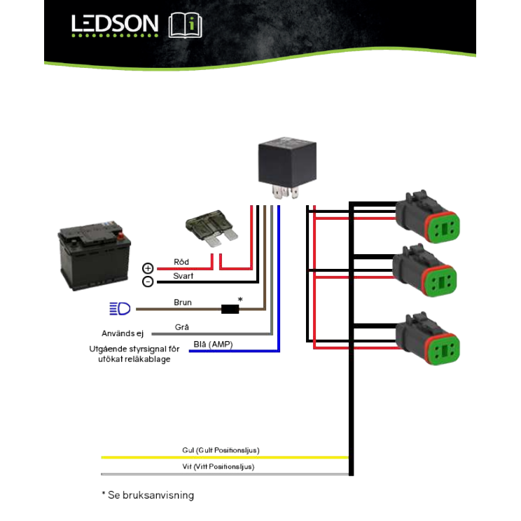 LEDSON DT-4 Kablage 12V med relä, 4-polig, 3st DT 300w/500w - ÖREBRO MC SERVICE