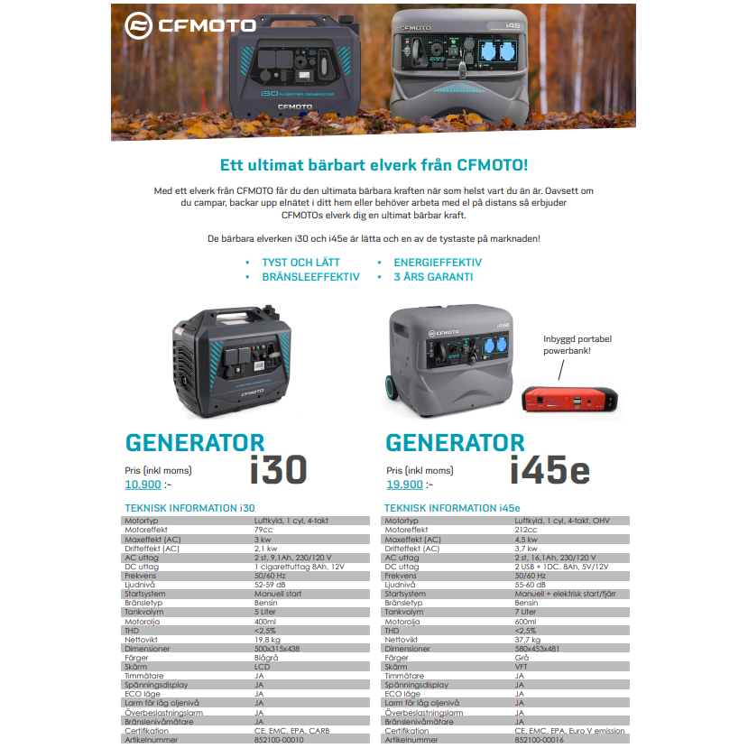Elverk CFMOTO i30 3KW