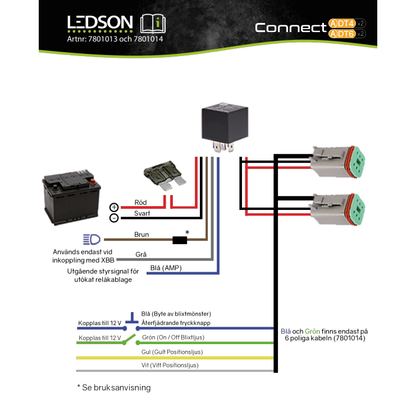 LEDSON DT-6 Kablage 12V med relä, 6-polig, 1st DT 180W