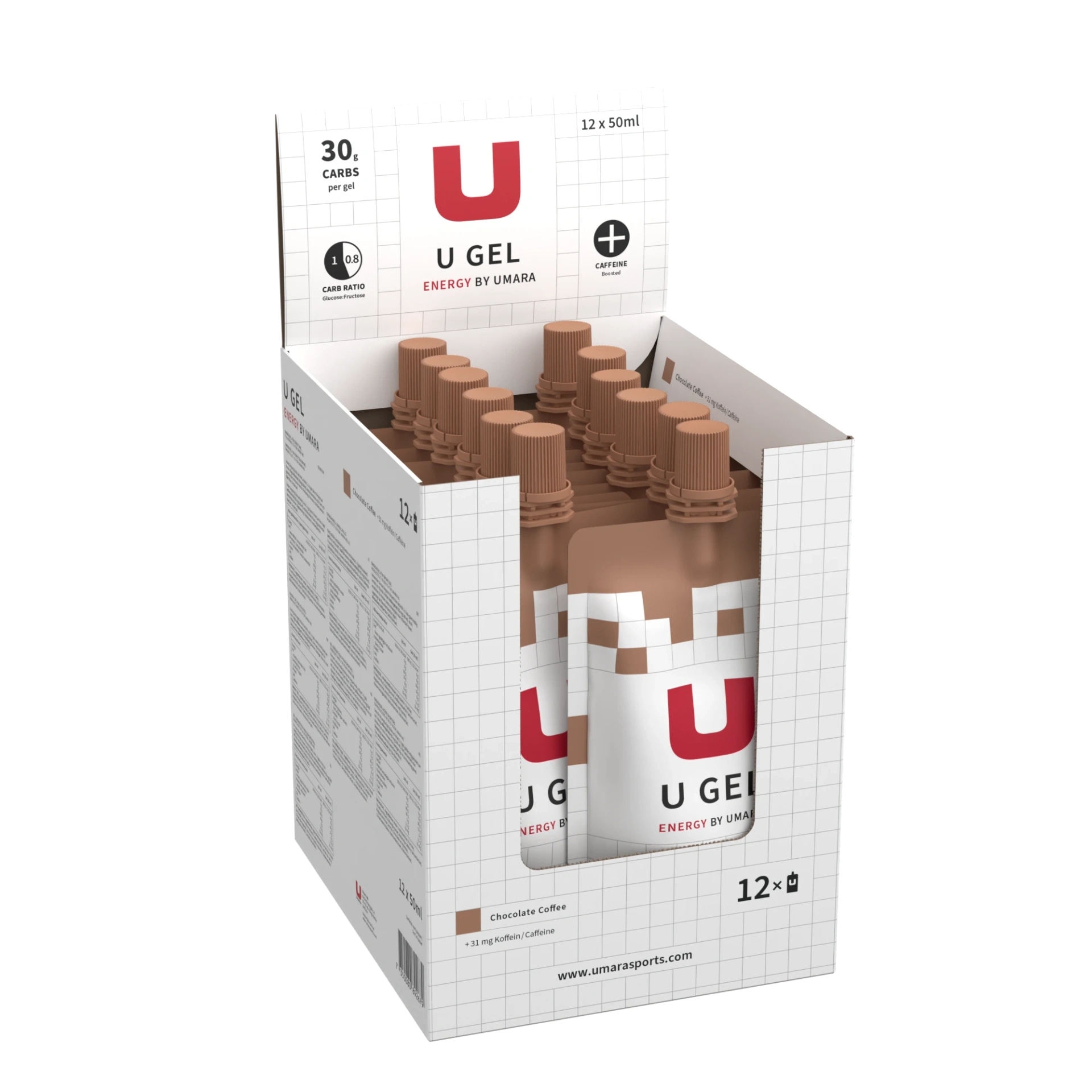 UMARA U GEL 30g Kolhydrater Skruvkork 12-pack - Choklad / Kaffe + Koffein - ÖREBRO MC SERVICE